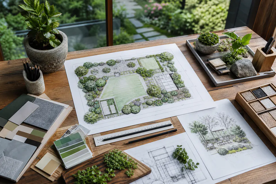 Proiectare grădină — plan peisagistic, selecție plante și concept amenajare spații verzi